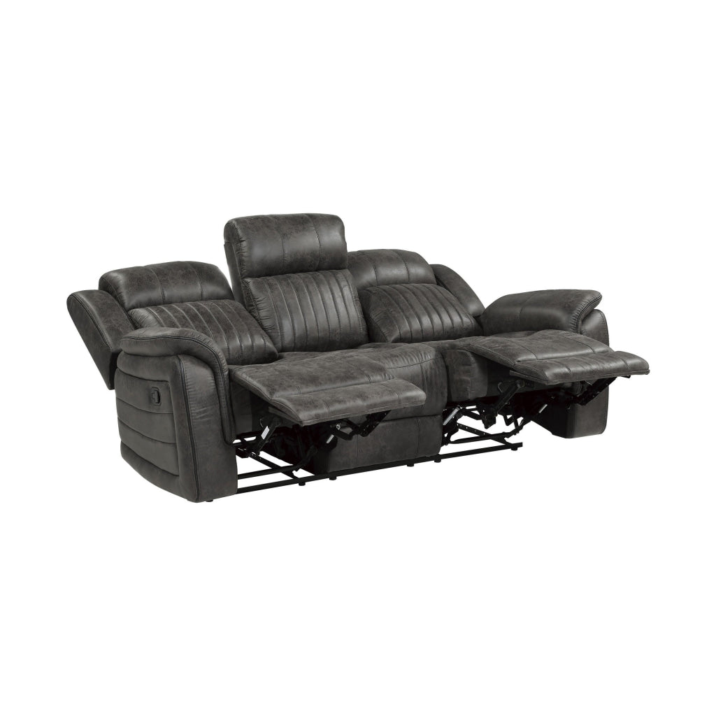 Bento 84 Inch Dual Manual Recliner Sofa Brownish Gray Polished Microfiber By Casagear Home BM316347