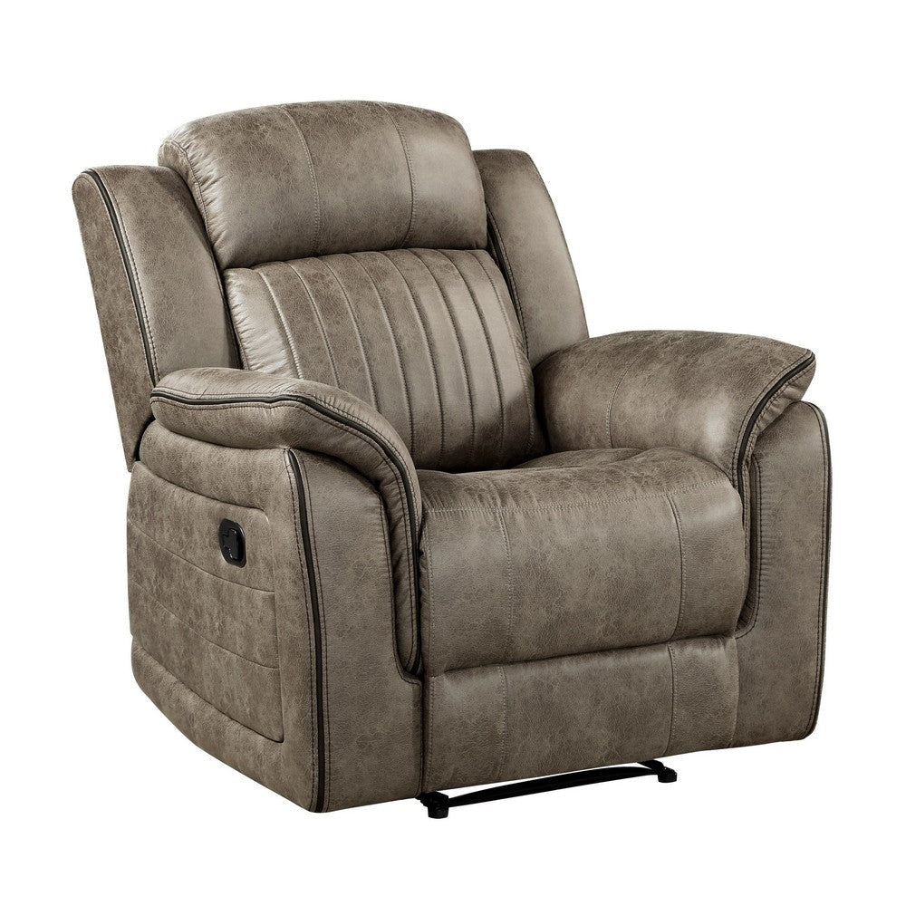 Bento 38 Inch Manual Recliner Chair Tab Pull Sandy Brown Microfiber By Casagear Home BM316348