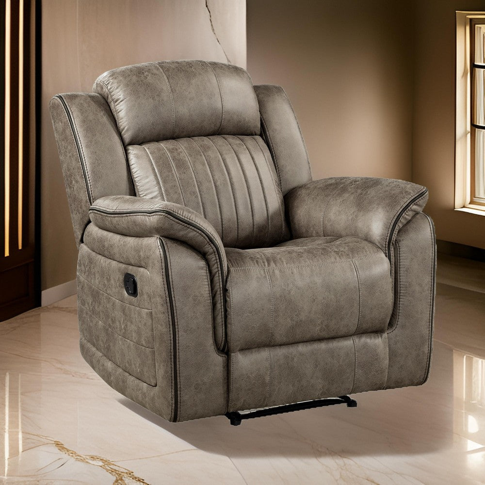 Bento 38 Inch Manual Recliner Chair Tab Pull Sandy Brown Microfiber By Casagear Home BM316348