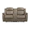 Bento 74 Inch Manual Recliner Loveseat Console Sandy Brown Microfiber By Casagear Home BM316349