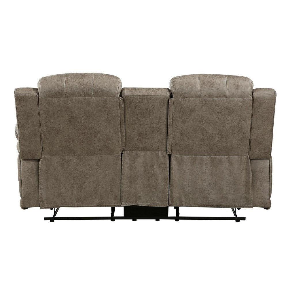 Bento 74 Inch Manual Recliner Loveseat Console Sandy Brown Microfiber By Casagear Home BM316349