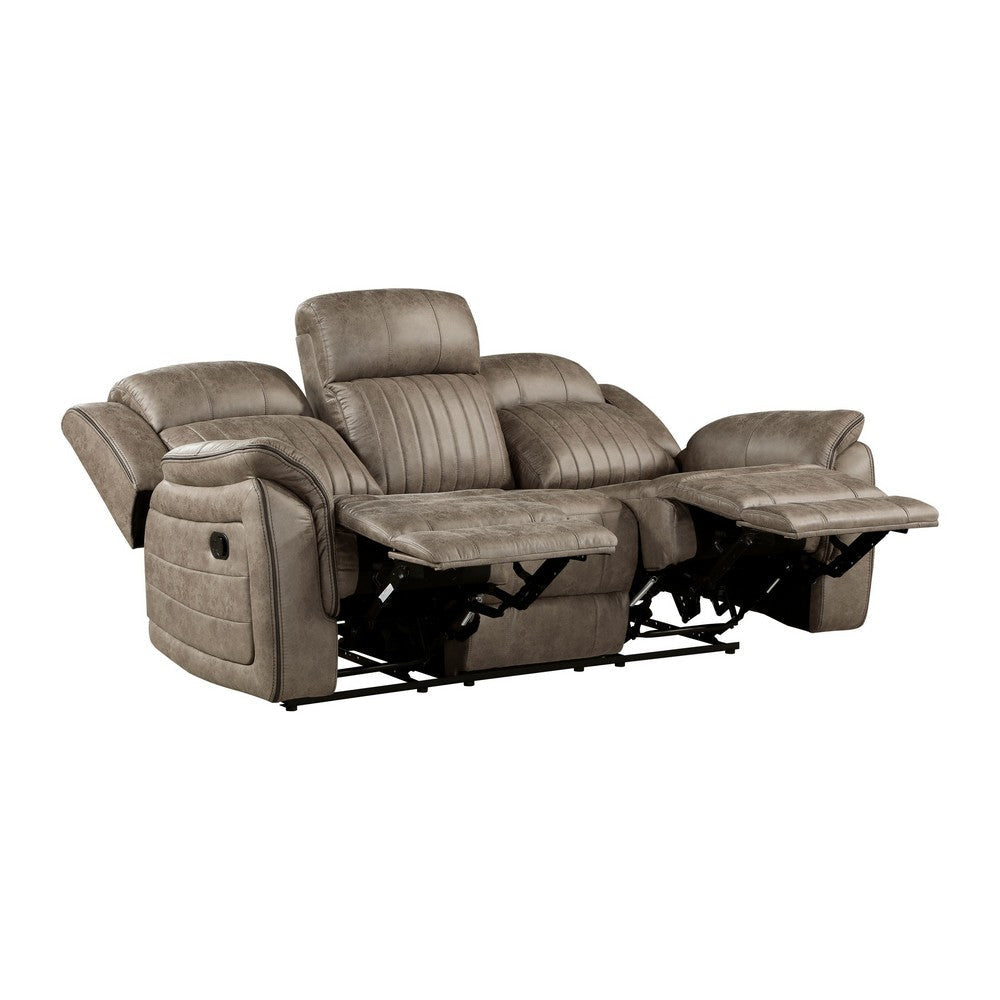 Bento 84 Inch Double Manual Recliner Sofa Sandy Brown Polished Microfiber By Casagear Home BM316350