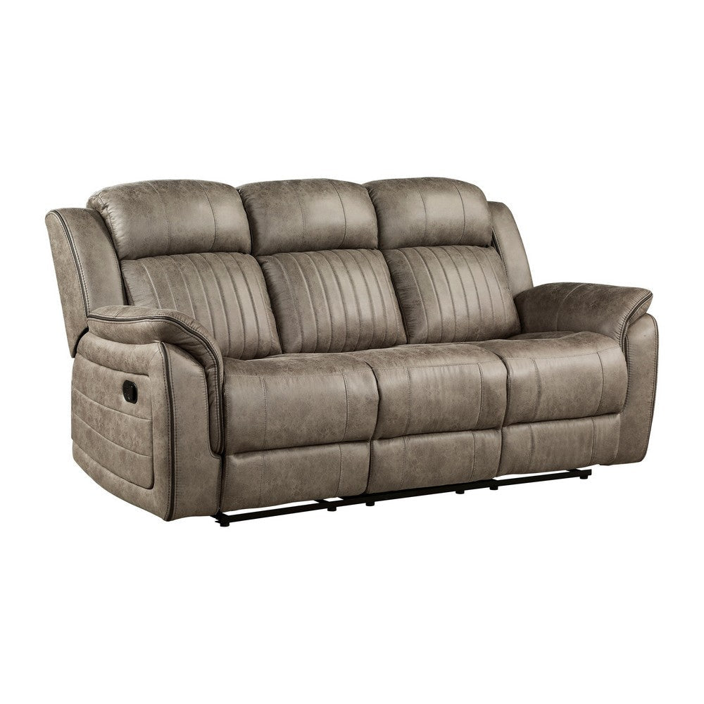 Bento 84 Inch Double Manual Recliner Sofa, Sandy Brown Polished Microfiber By Casagear Home