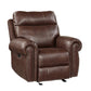 Ville 38 Inch Glider Manual Recliner Chair, Nailhead, Brown Faux Leather By Casagear Home