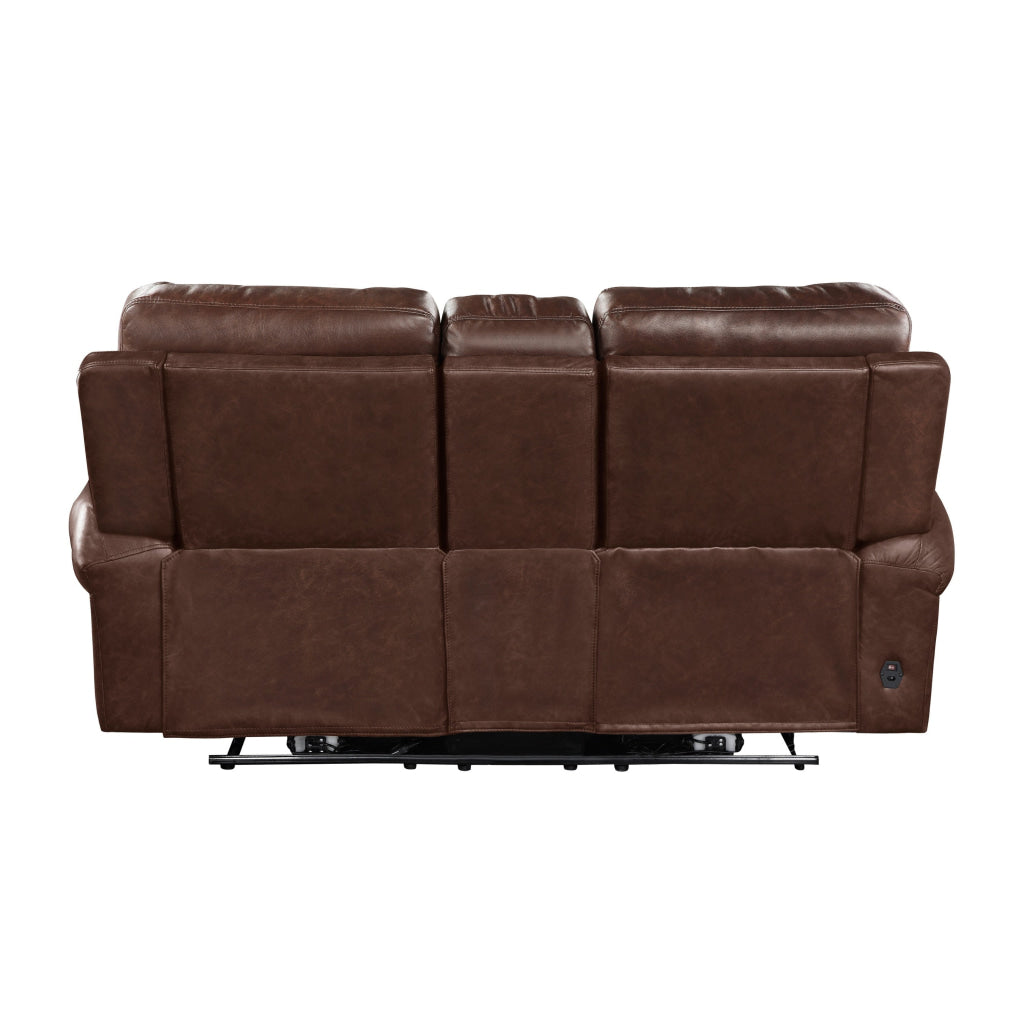 Ville 75 Inch Power Recliner Loveseat USB Console Brown Faux Leather By Casagear Home BM316354