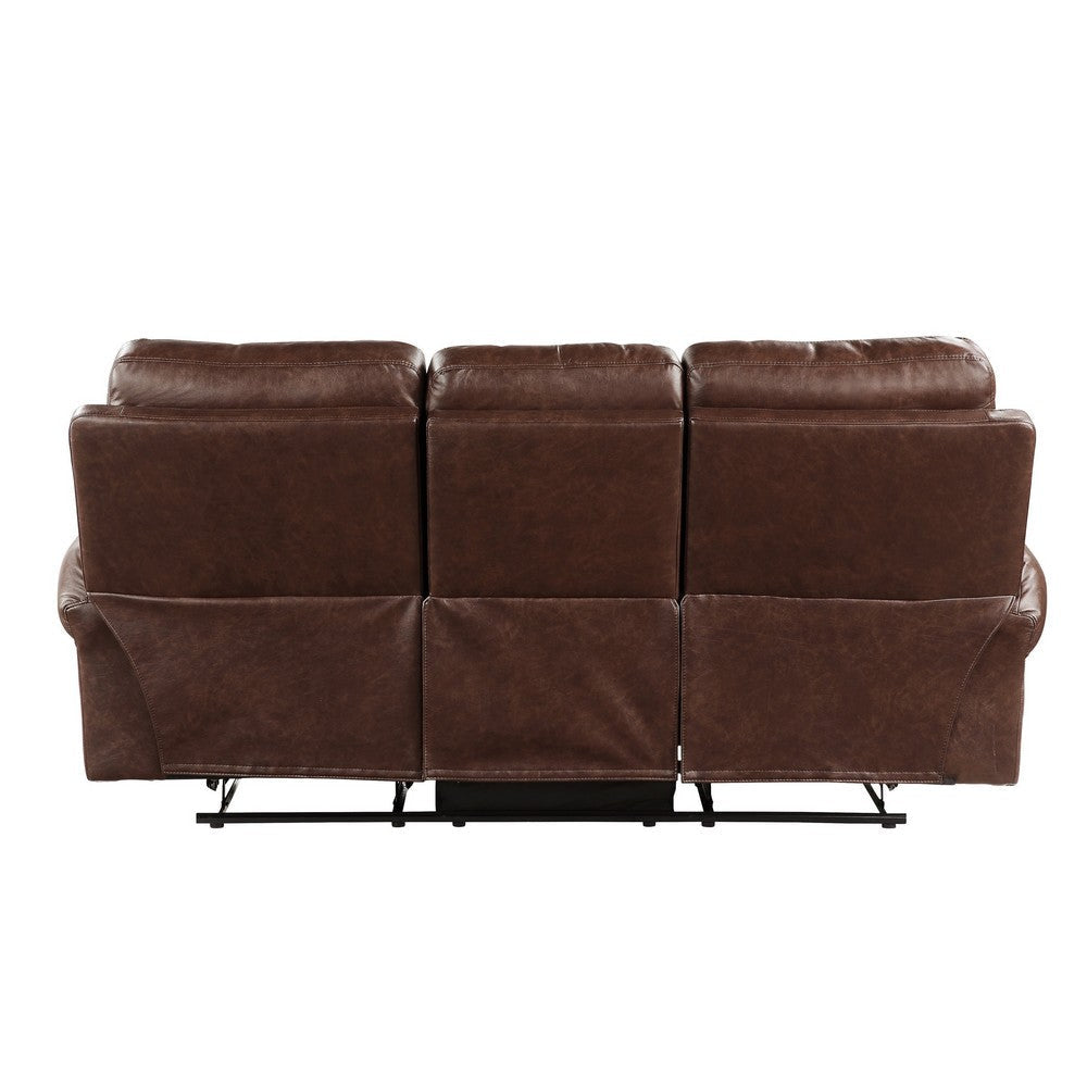 Ville 83 Inch Manual Recliner Sofa Pillow Top Arms Brown Faux Leather By Casagear Home BM316355