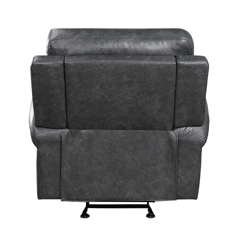 Ville 38 Inch Manual Glider Recliner Chair Tab Pull Gray Faux Leather By Casagear Home BM316357