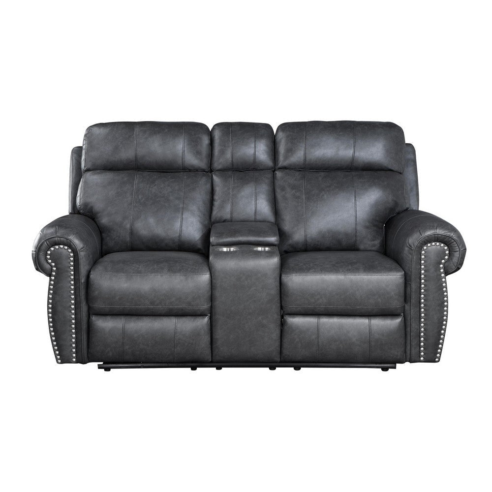 Ville 75 Inch Power Dual Recliner Loveseat USB Console Gray Faux Leather By Casagear Home BM316360