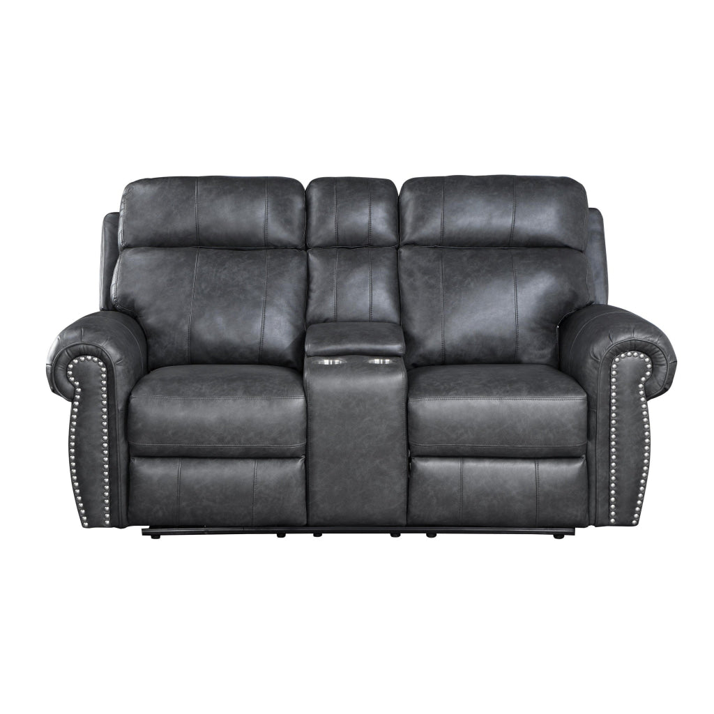 Ville 75 Inch Power Dual Recliner Loveseat USB Console Gray Faux Leather By Casagear Home BM316360