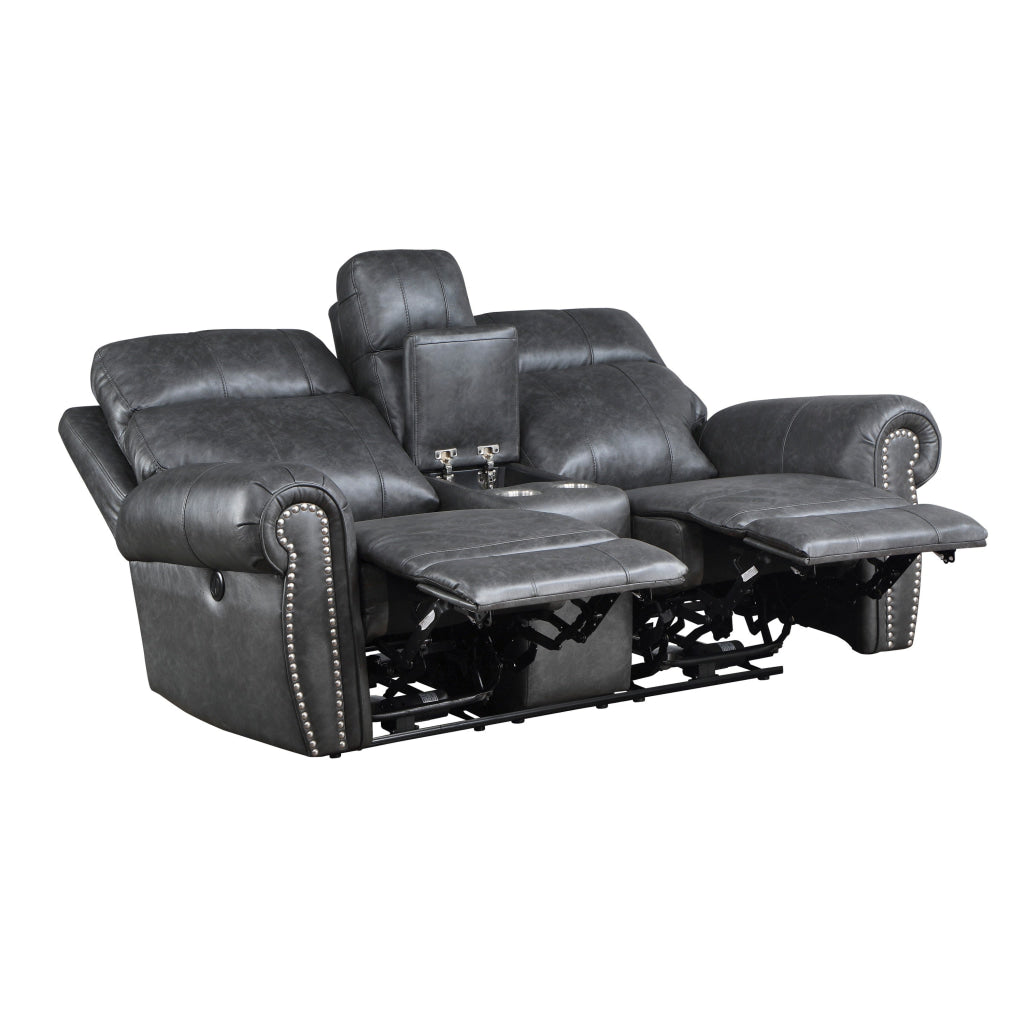 Ville 75 Inch Power Dual Recliner Loveseat USB Console Gray Faux Leather By Casagear Home BM316360