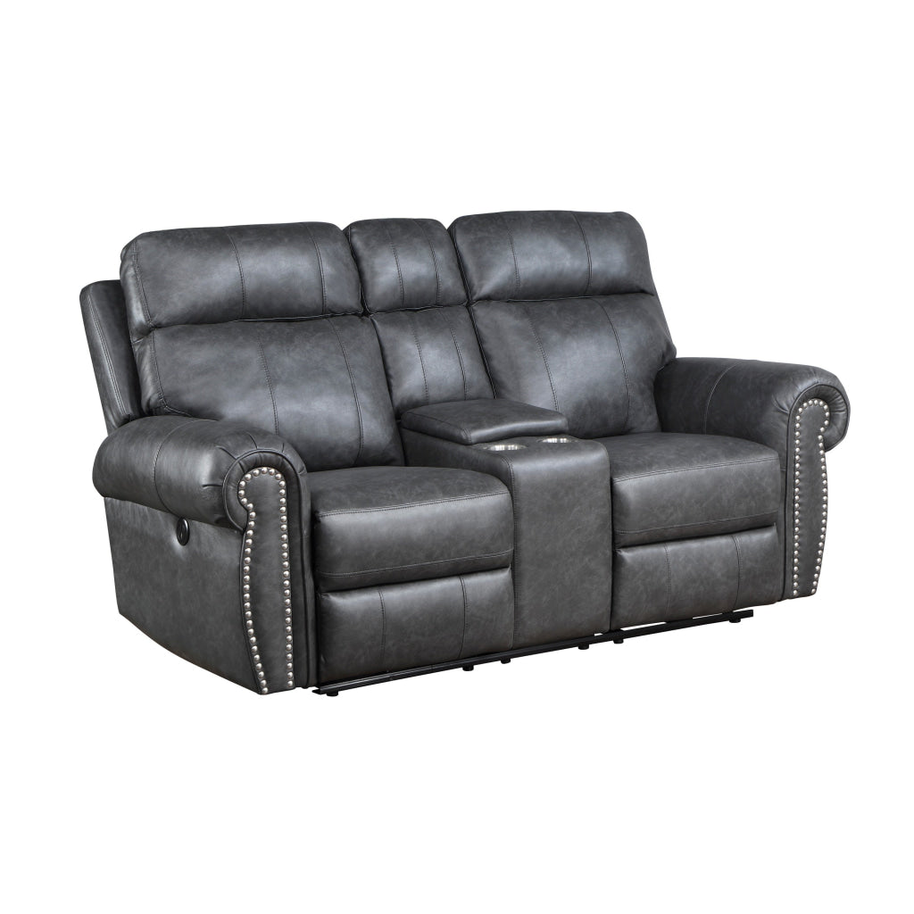 Ville 75 Inch Power Dual Recliner Loveseat USB Console Gray Faux Leather By Casagear Home BM316360