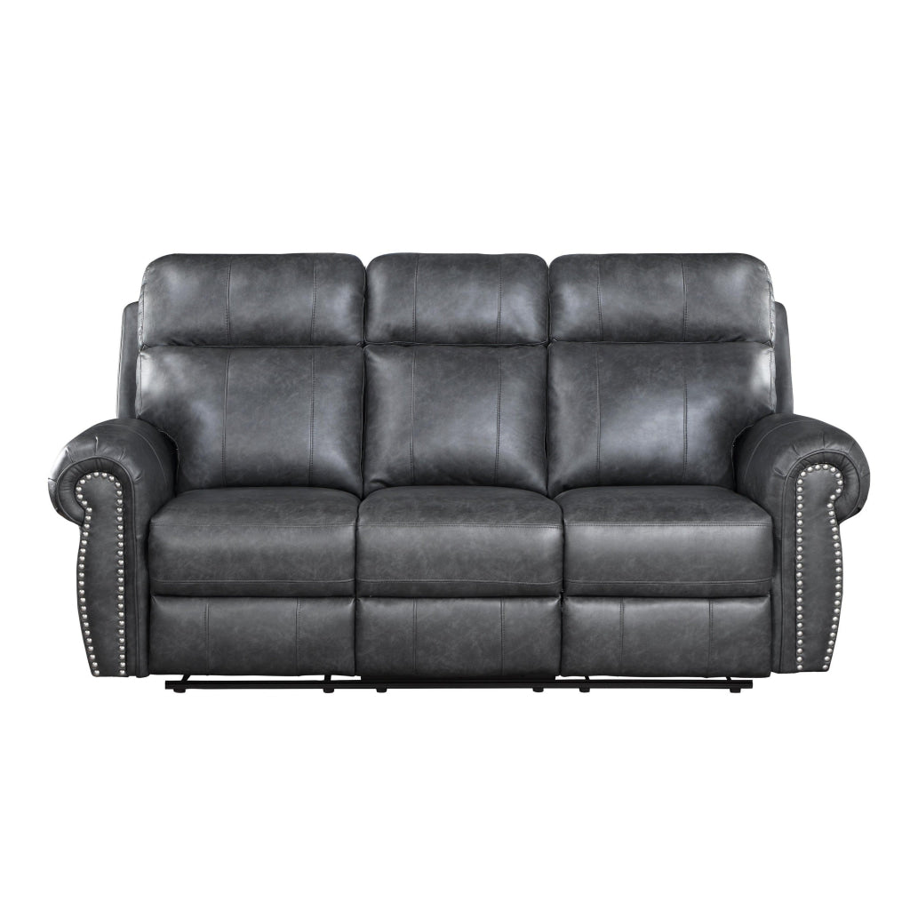 Ville 83 Inch Manual Dual Recliner Sofa Pillow Arms Gray Faux Leather By Casagear Home BM316361