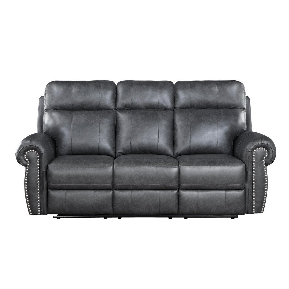 Ville 83 Inch Power Double Recliner Sofa USB Charging Gray Faux Leather By Casagear Home BM316362