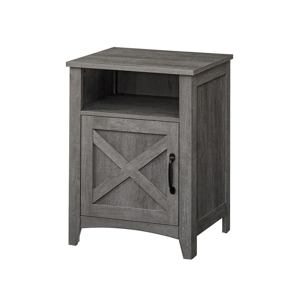 Eva 24 Inch Nightstand Set of 2 1 Cabinet Open Top Shelf Gray By Casagear Home BM316380