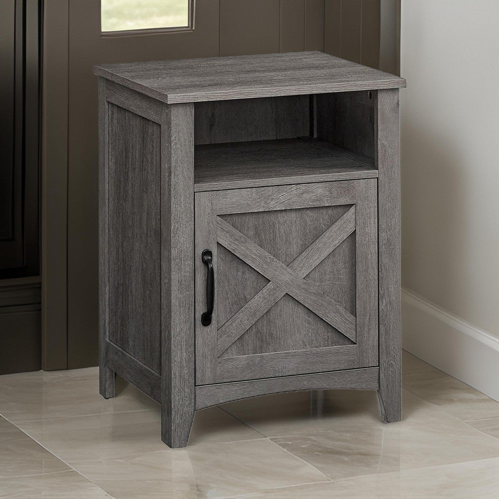 Eva 24 Inch Nightstand, 1 Barn Cabinet, Open Top Shelf, White and Gray By Casagear Home