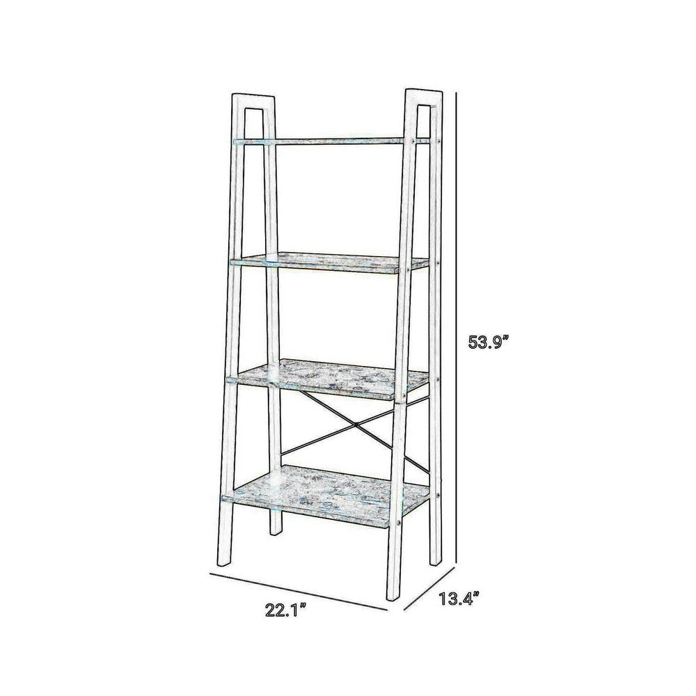 54 Inch Ladder Bookcase 4 Tier Angled Wood Shelves Black Iron Frame By Casagear Home BM316385