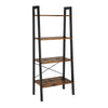 54 Inch Ladder Bookcase, 4 Tier Angled Wood Shelves, Black Iron Frame By Casagear Home