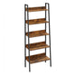 70 Inch Ladder Bookcase, 5 Tier Angled Wood Shelves, Black Iron Frame By Casagear Home