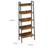 70 Inch Ladder Bookcase 5 Tier Angled Wood Shelves Black Iron Frame By Casagear Home BM316386