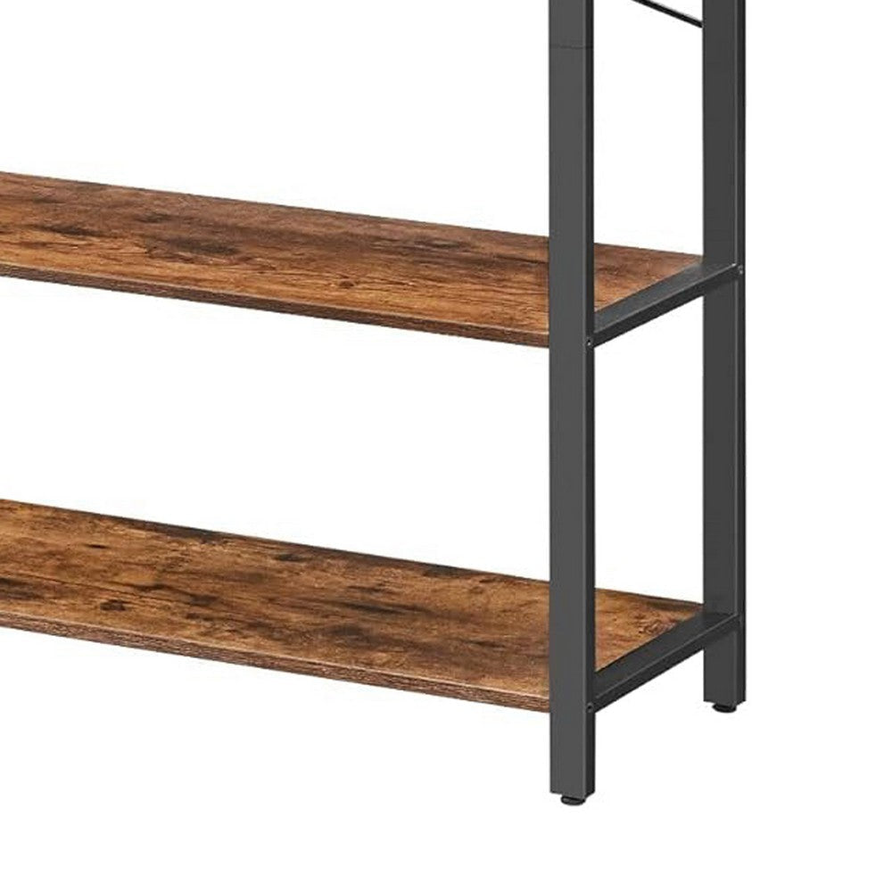 Bess 73 Inch Ladder Bookcase 6 Tier Shelves X Crossbar Brown Black Iron By Casagear Home BM316388