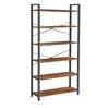 Bess 73 Inch Ladder Bookcase, 6 Tier Shelves, X Crossbar, Brown, Black Iron By Casagear Home