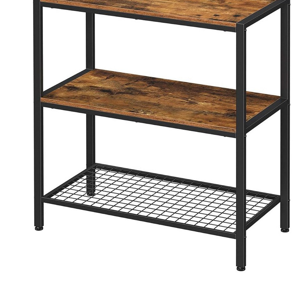 70 Inch Kitchen Baker Rack 3 Tier Shelf Grid Panel with Hooks Black Iron By Casagear Home BM316392