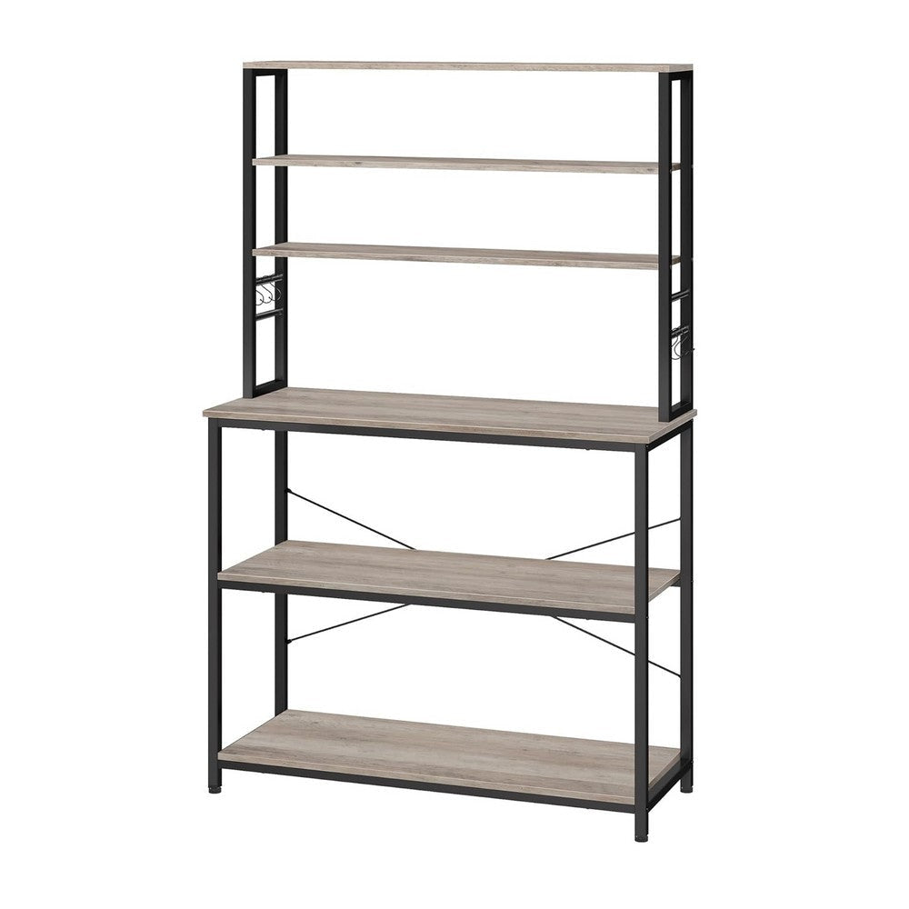 Gina 66 Inch Kitchen Baker Rack 6 Tier Gray Shelves Hooks Black Iron By Casagear Home BM316393