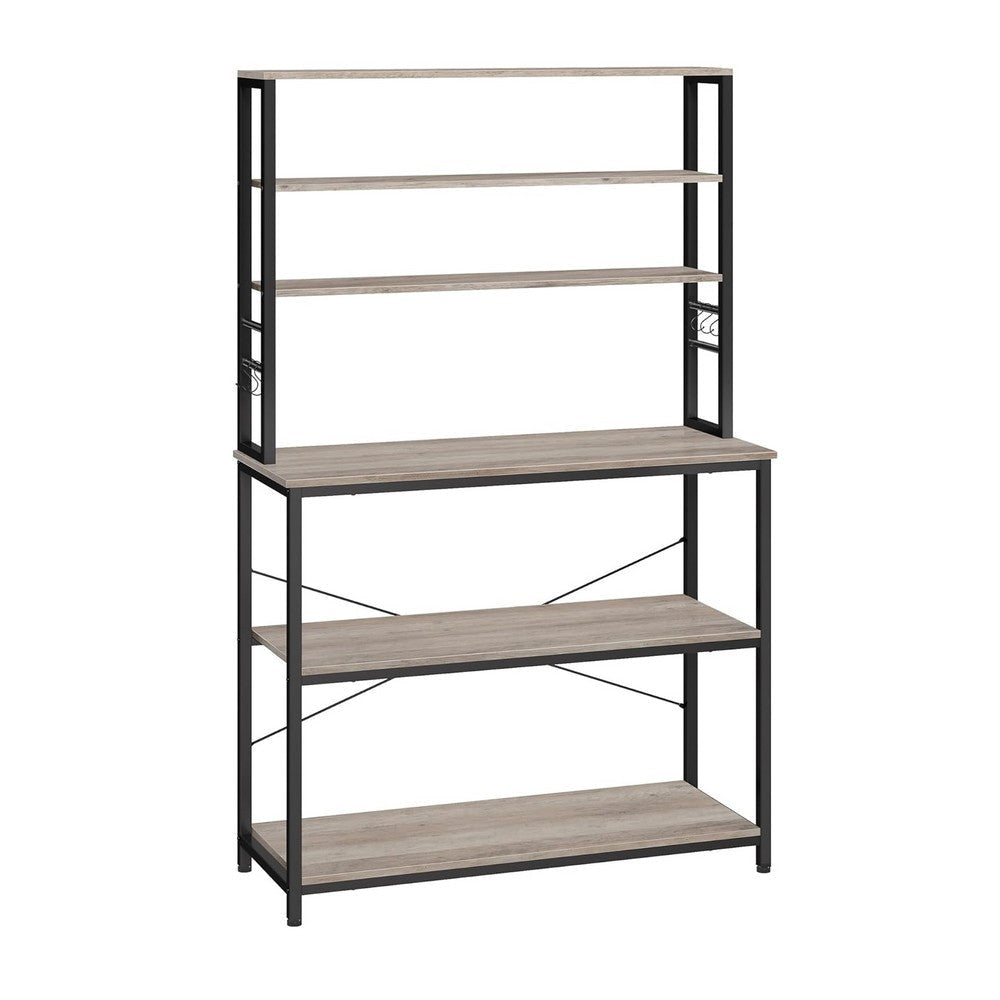 Gina 66 Inch Kitchen Baker Rack 6 Tier Gray Shelves Hooks Black Iron By Casagear Home BM316393