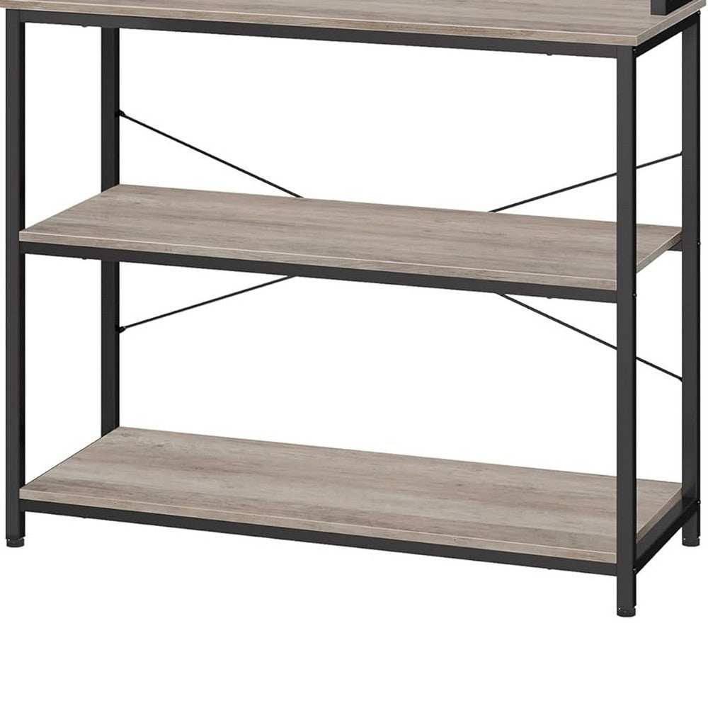 Gina 66 Inch Kitchen Baker Rack 6 Tier Gray Shelves Hooks Black Iron By Casagear Home BM316393