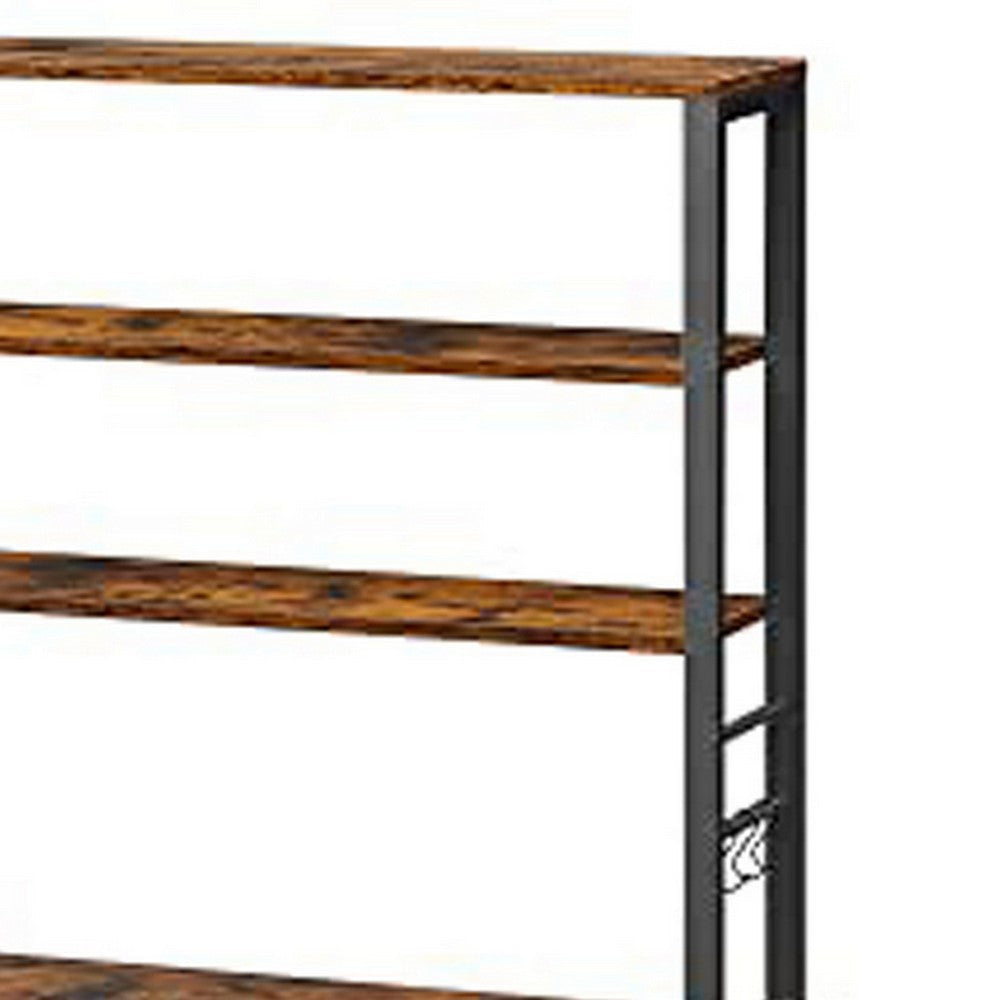 Gina 66 Inch Kitchen Baker Rack 6 Tier Light Brown Shelves Hooks Black By Casagear Home BM316395