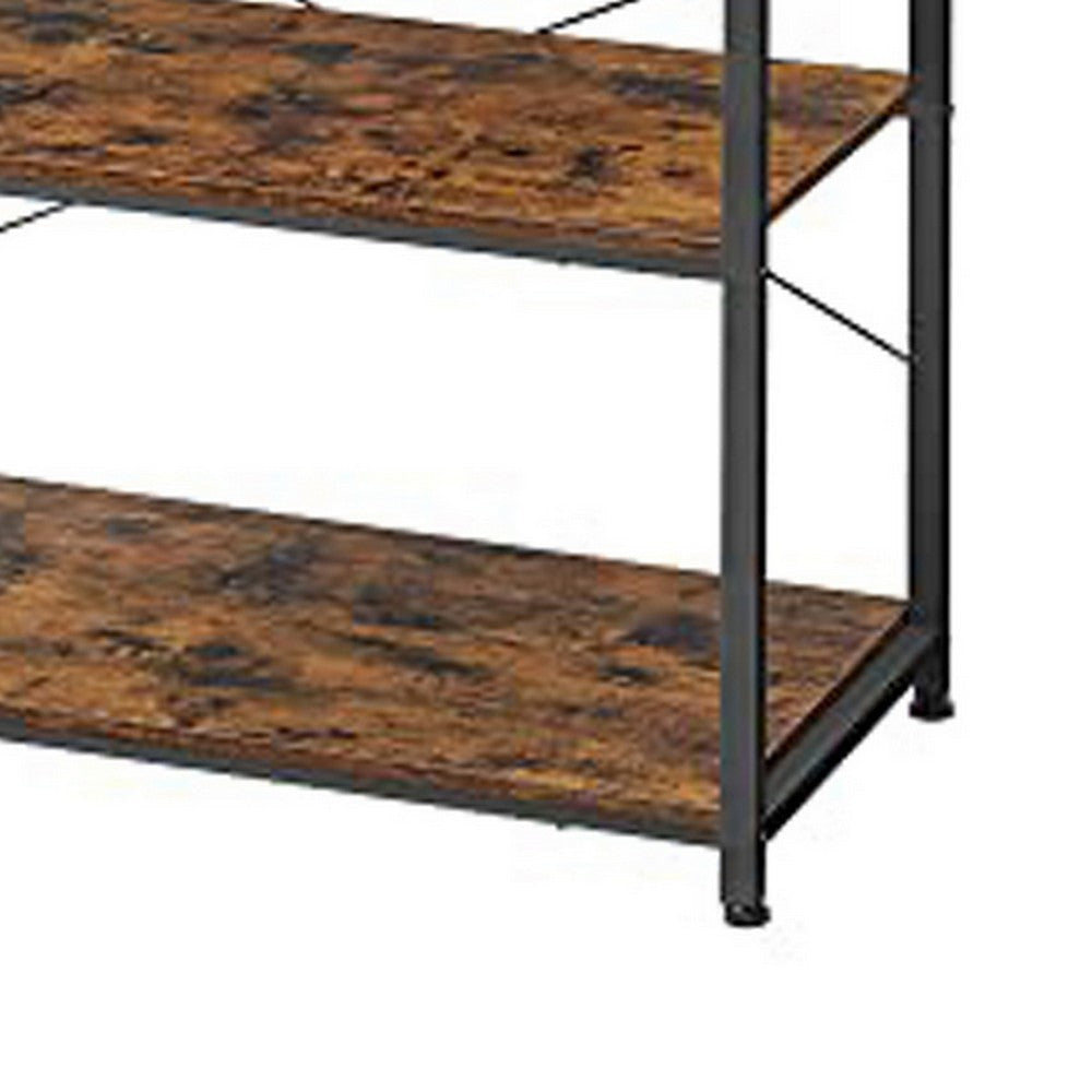 Gina 66 Inch Kitchen Baker Rack 6 Tier Light Brown Shelves Hooks Black By Casagear Home BM316395