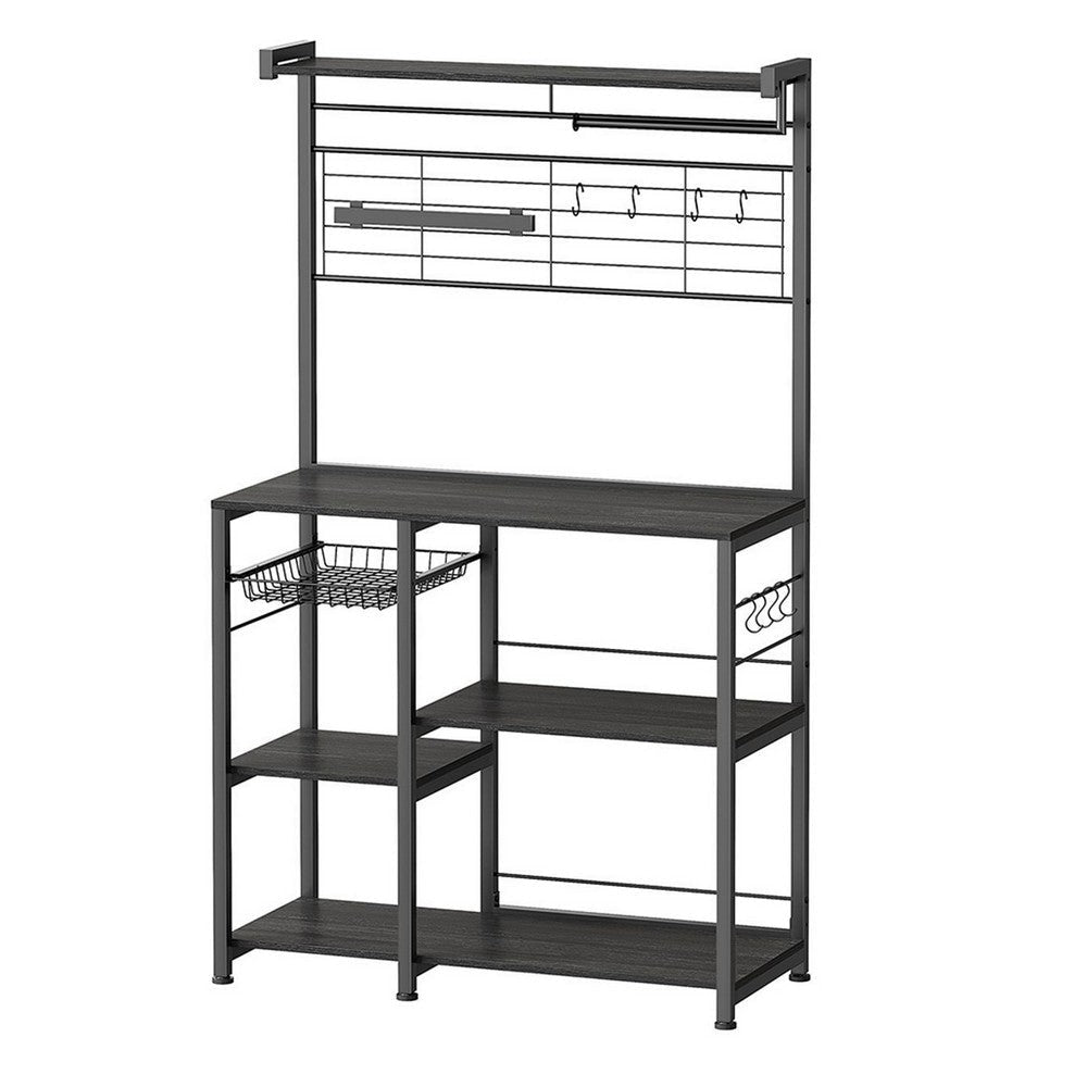 Kodi 66 Inch Kitchen Baker Rack 4 Tier Shelves Wire Basket Black Iron By Casagear Home BM316398