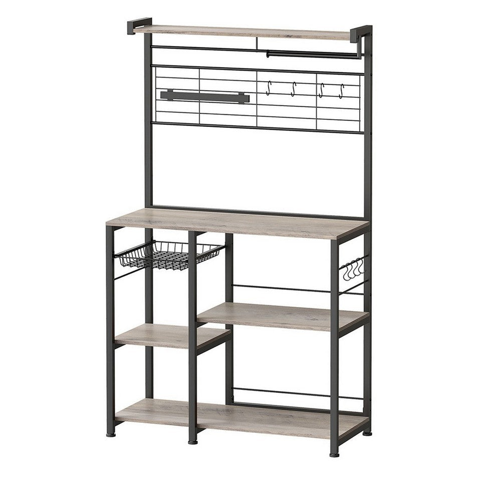 Kodi 66 Inch Kitchen Baker Rack 4 Tier Gray Shelves Wire Basket Black By Casagear Home BM316399