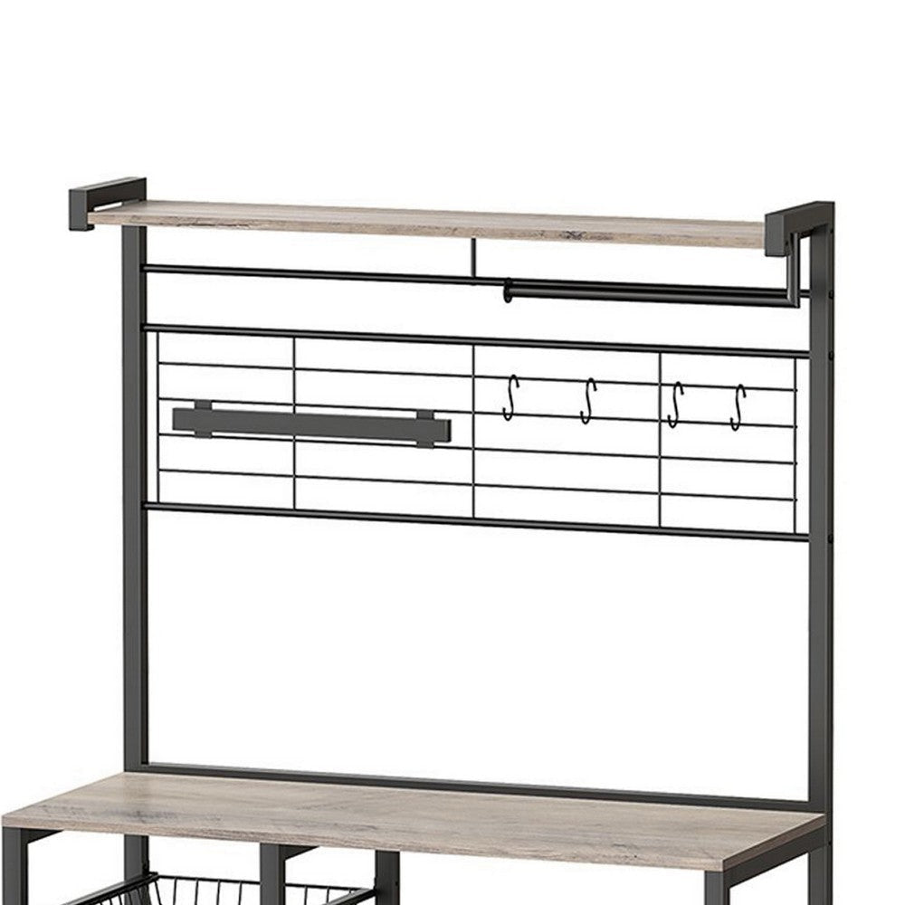 Kodi 66 Inch Kitchen Baker Rack 4 Tier Gray Shelves Wire Basket Black By Casagear Home BM316399