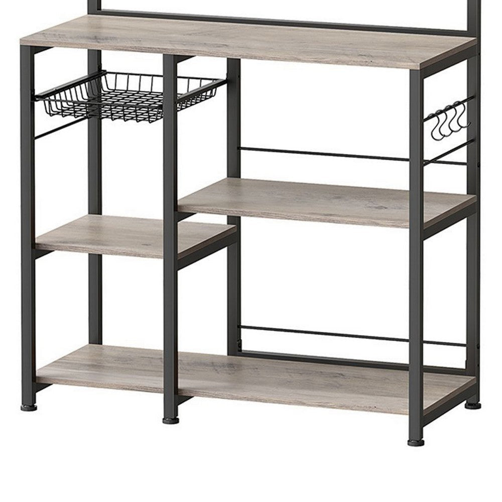 Kodi 66 Inch Kitchen Baker Rack 4 Tier Gray Shelves Wire Basket Black By Casagear Home BM316399