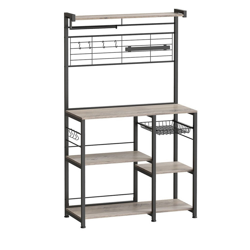 Kodi 66 Inch Kitchen Baker Rack 4 Tier Gray Shelves Wire Basket Black By Casagear Home BM316399