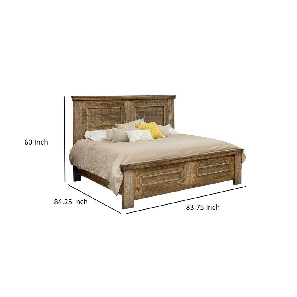 Maze California King Size Bed Farmhouse Style Natural Mango Wood Finish By Casagear Home BM316400