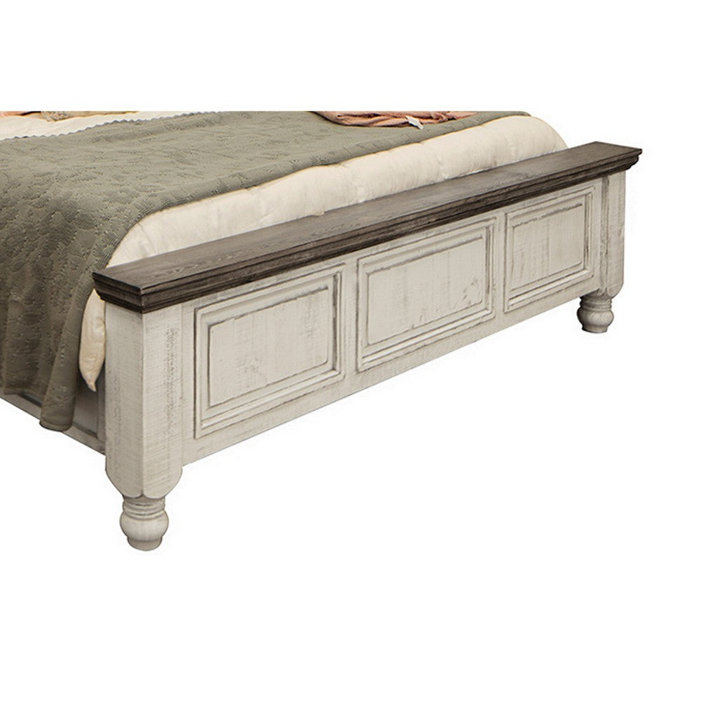 Sim California King Size Bed Farmhouse Turned Headboard Gray Ivory White By Casagear Home BM316404