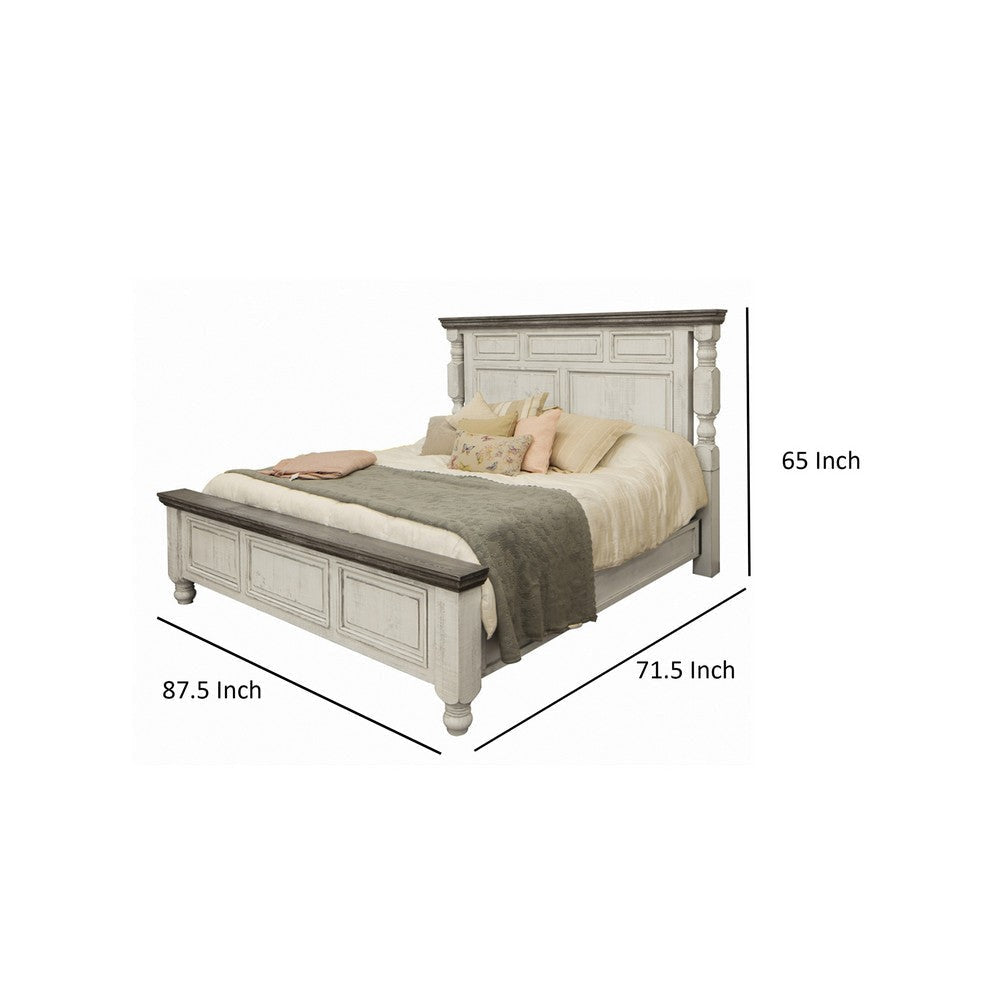 Sim Queen Size Bed Farmhouse Turned Headboard Gray Ivory White Pine Wood By Casagear Home BM316406