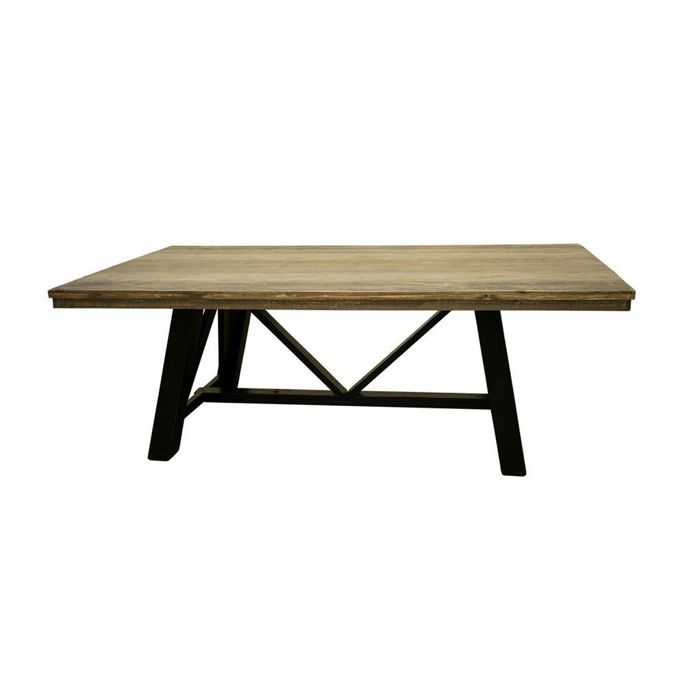 Pola 78 Inch Counter Height Dining Table Brown Rectangular Top Black Base By Casagear Home BM316408