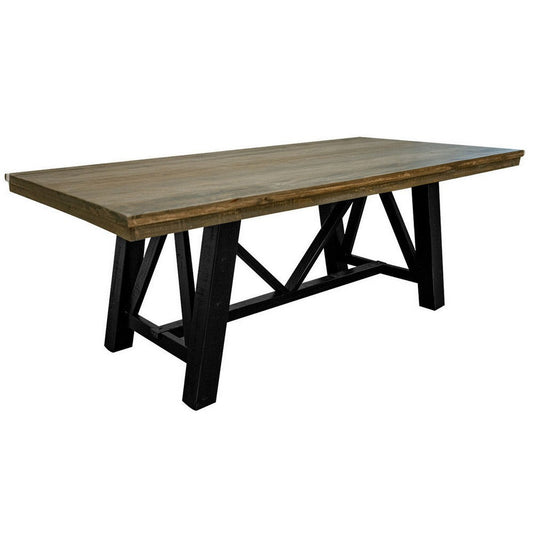 Pola 79 Inch Dining Table, Farmhouse Brown Rectangular Wood, Black Base By Casagear Home