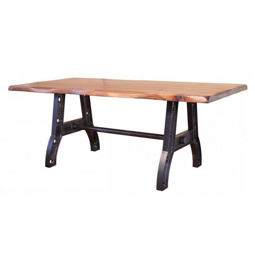 Umey 79 Inch Dining Table Live Edge Brown Mango Wood Black Angled Base By Casagear Home BM316415