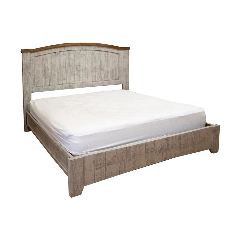 Ata King Size Bed, Raised Panel Headboard, Brown, Gray Solid Pine Wood By Casagear Home