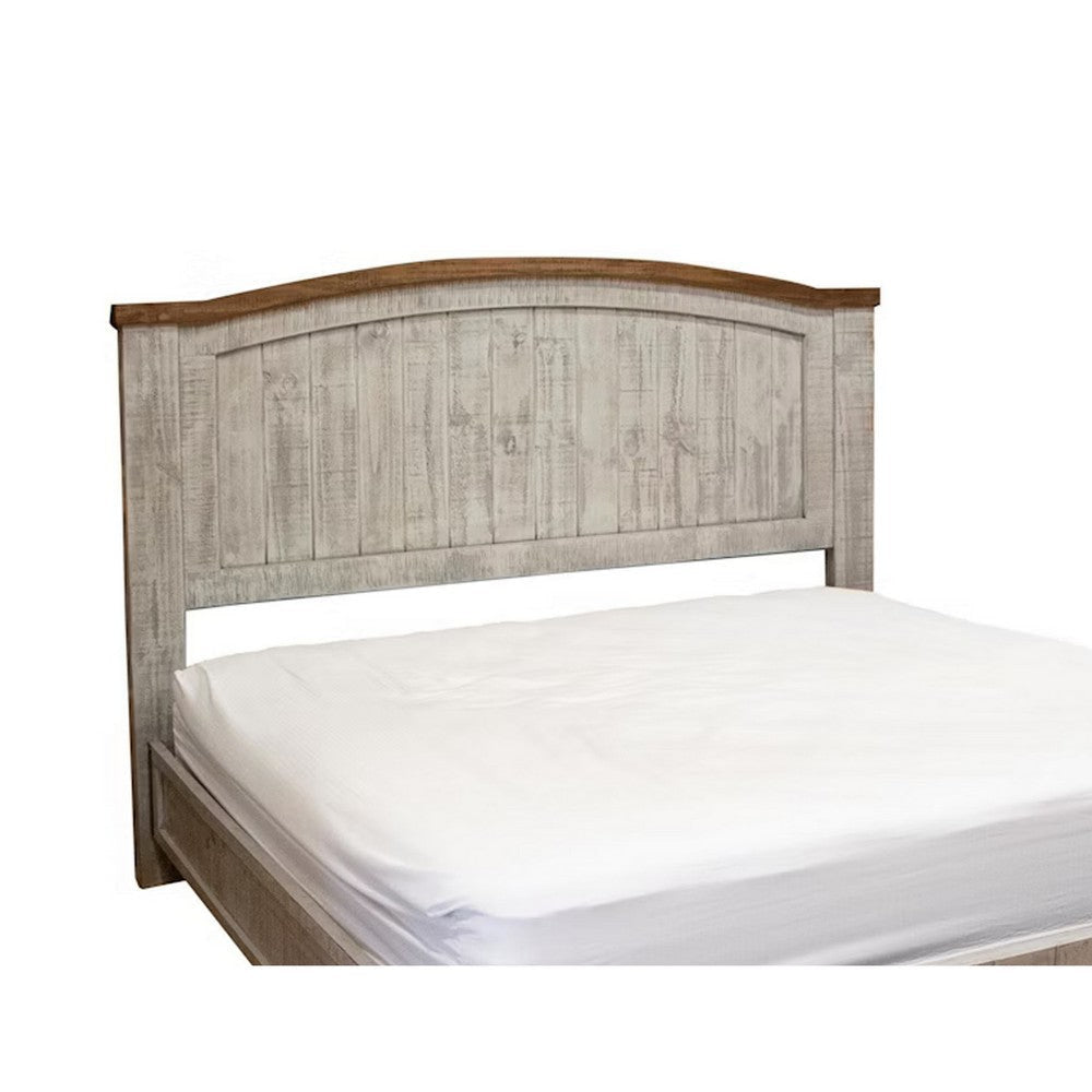 Ata California King Size Bed Raised Panel Headboard Brown Gray Pine Wood By Casagear Home BM316419