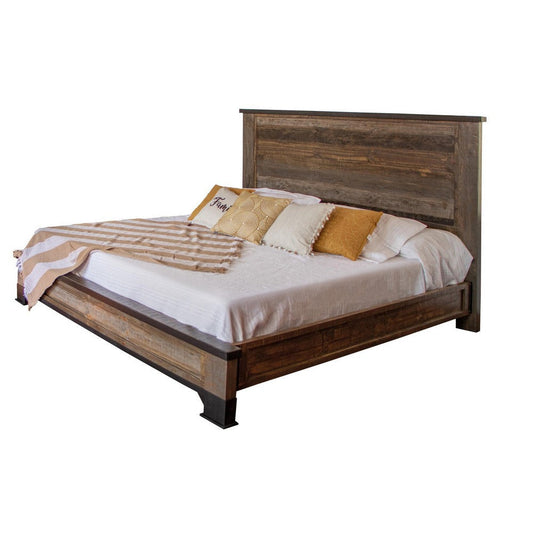 Amy King Size Bed, Raised Panel Headboard, Farmhouse Gray Brown Pine Wood By Casagear Home