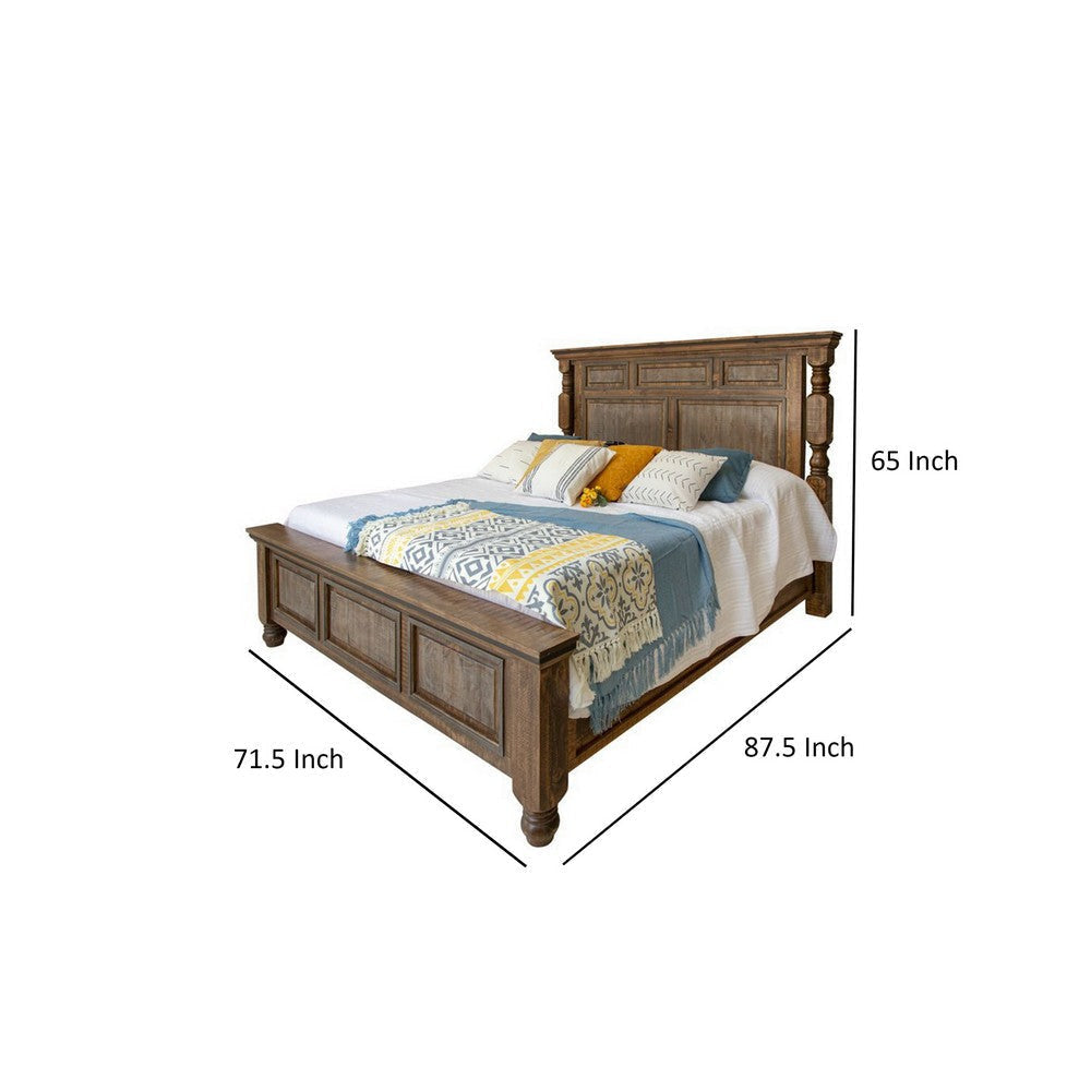 Sim Queen Size Bed Farmhouse Turned Headboard Gray Brown Solid Pine Wood By Casagear Home BM316423