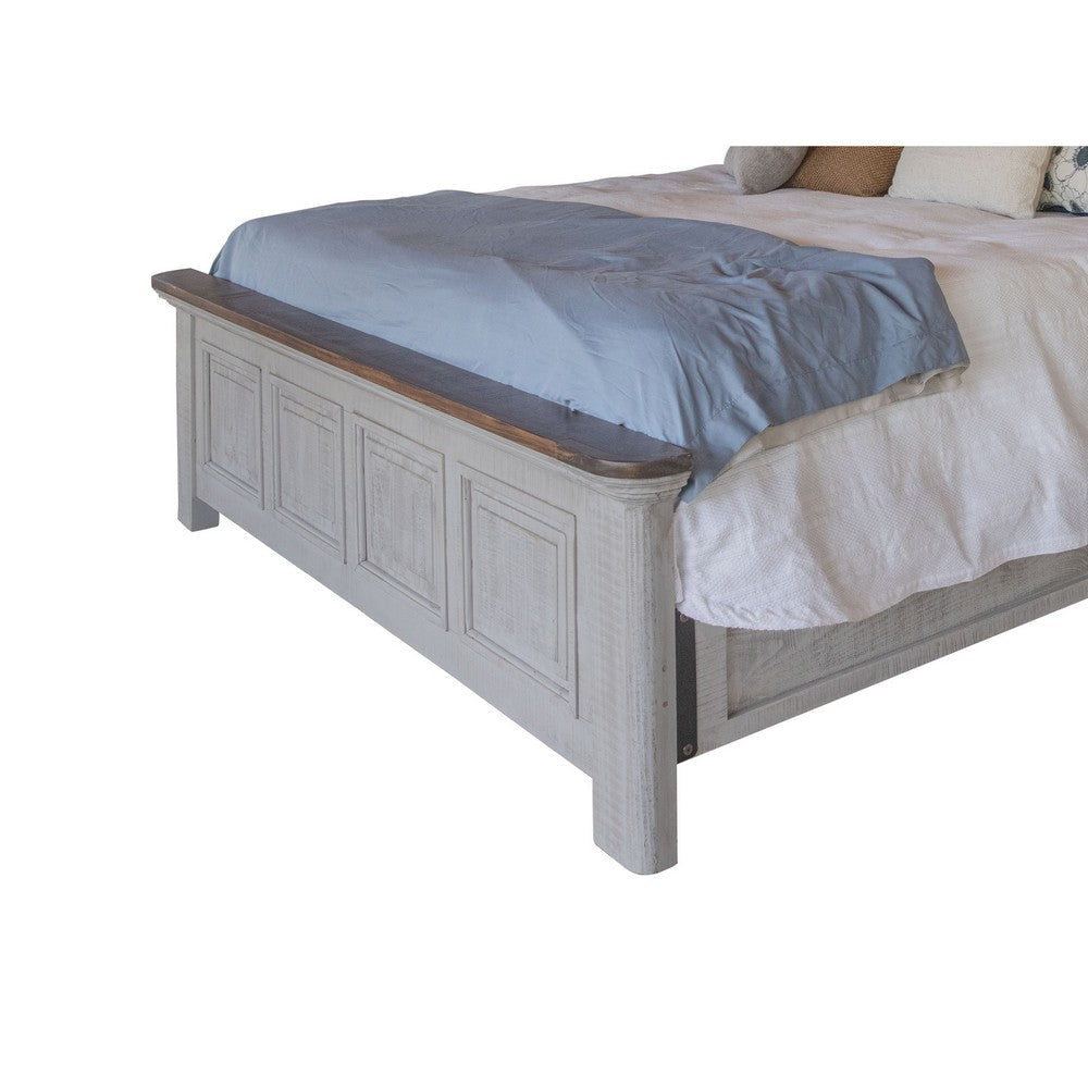 Fin Queen Size Bed Farmhouse Gray Panel Headboard Brown Accent Wood Top By Casagear Home BM316426