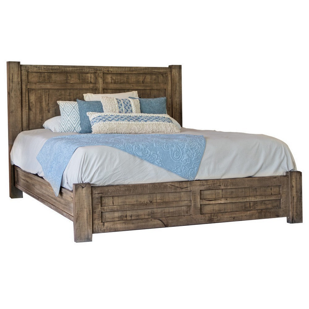 Zap King Size Bed, Rustic Farmhouse Style Headboard, Light Brown Pine Wood By Casagear Home