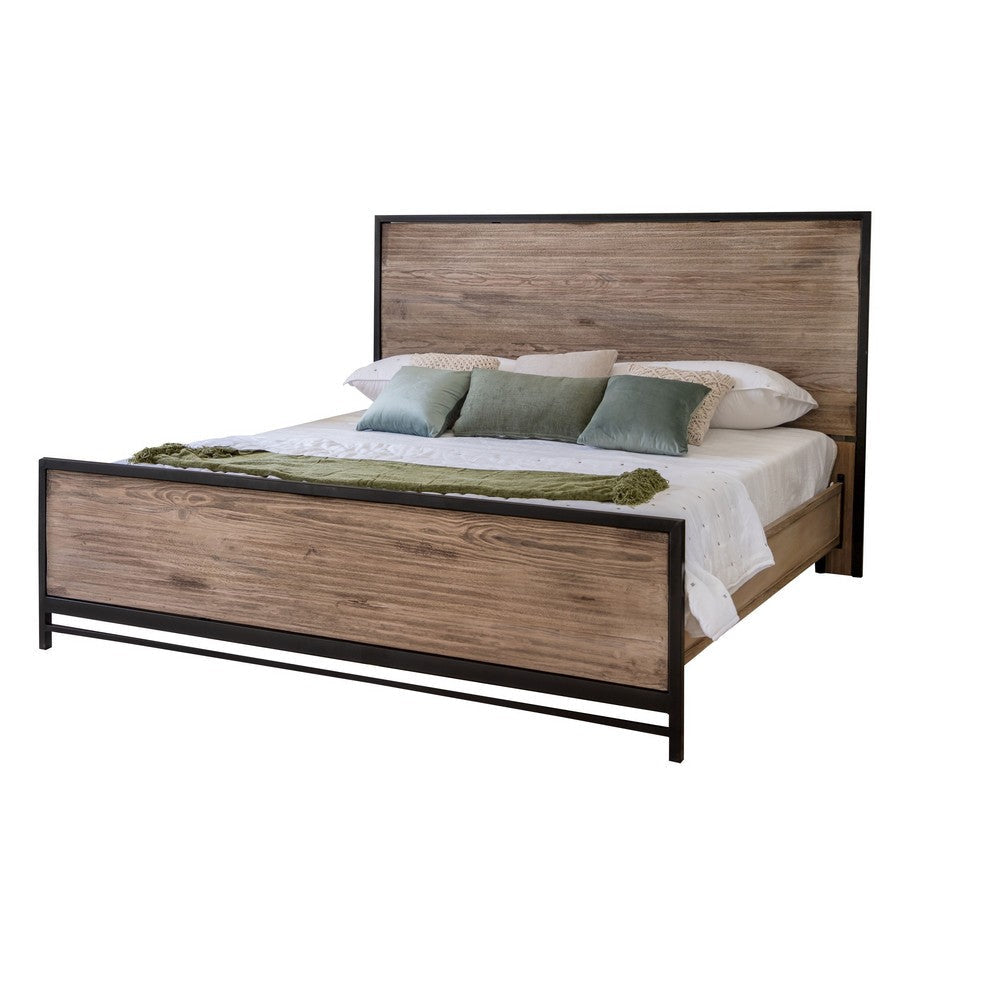 Piel King Size Bed Panel Headboard Black Accent Frame Brown Mango Wood By Casagear Home BM316433