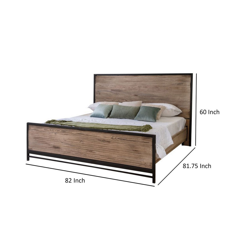 Piel King Size Bed Panel Headboard Black Accent Frame Brown Mango Wood By Casagear Home BM316433